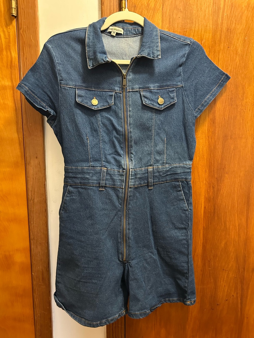 Goddess Denim Zip Romper - Blue